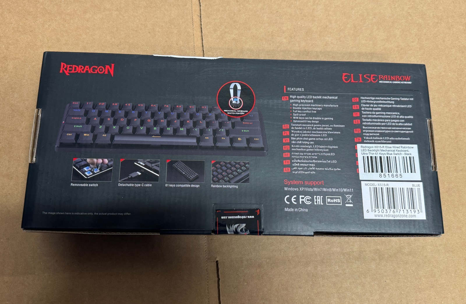 Redragon K615-R Elise Wired Rainbow Mechanical LED Backlight Keyboard
