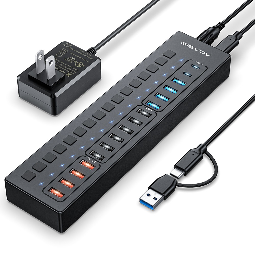 Acasis 5Gbps USB 3.0 Hub 16 Port On/Off Switch with AC Power Adapter for Laptop