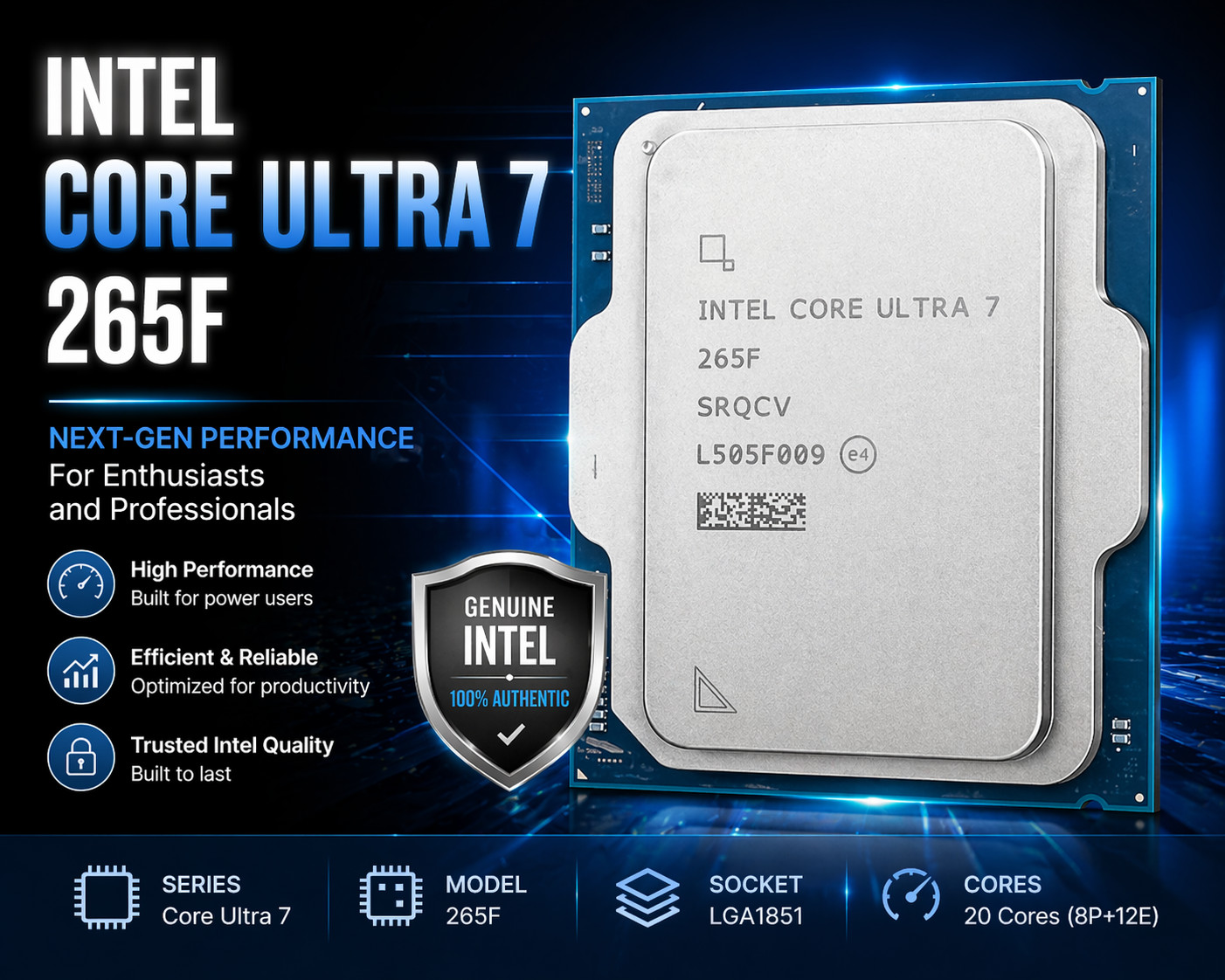 NEW Intel Core Ultra 7 265F 5.3GHz LGA1851 20-Core (8P+12E) Next-Gen Gaming CPU