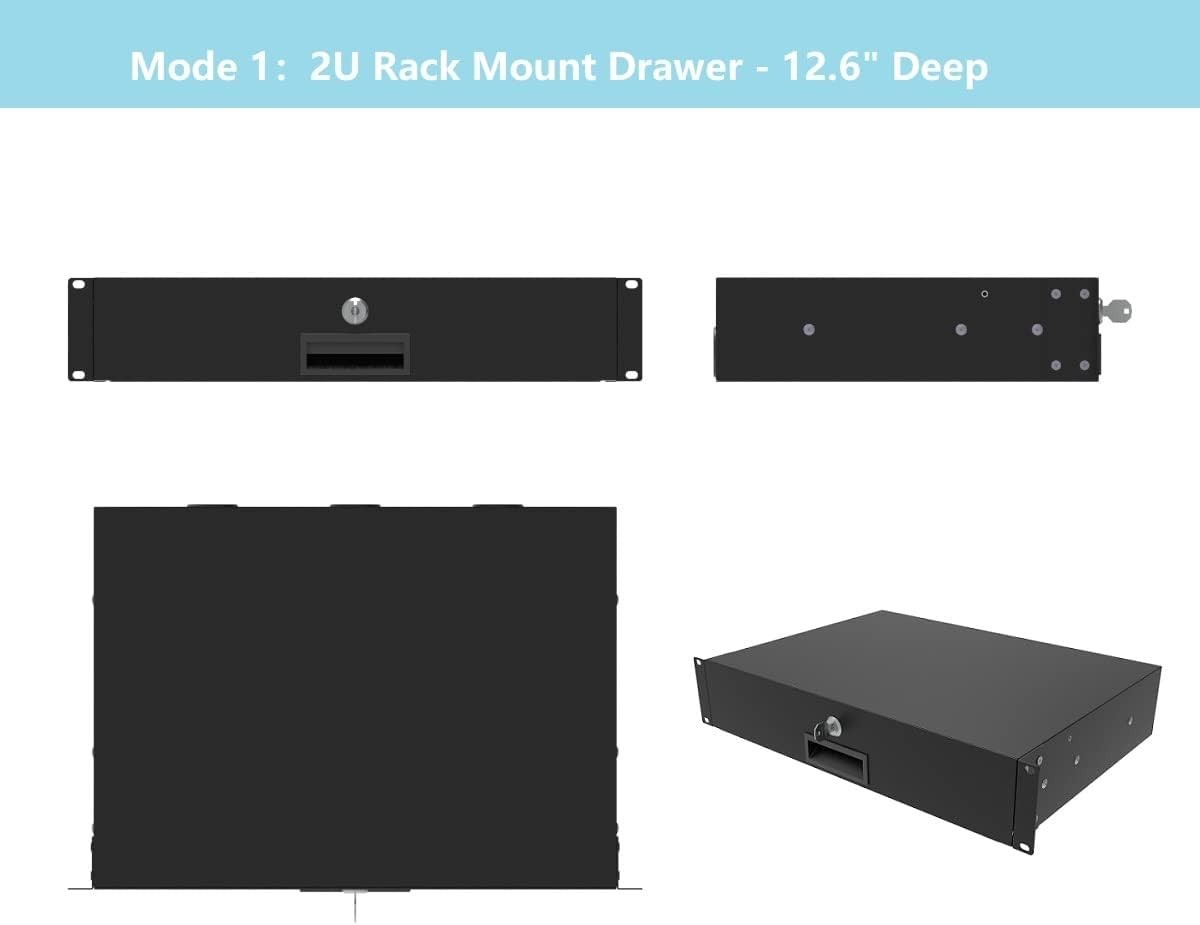 NEW 2U 19in Rack Mount Server Cabinet Lockable Drawer with Key 12.6in Depth