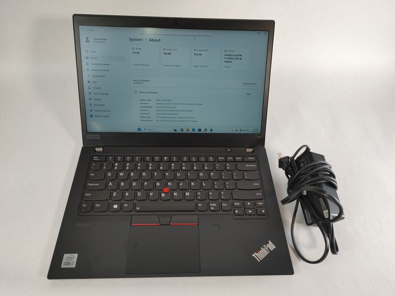 Lenovo ThinkPad T14 Gen 1 Core i7-10510U 1.80 GHz 16 GB DDR4 128 GB M.2 Windows