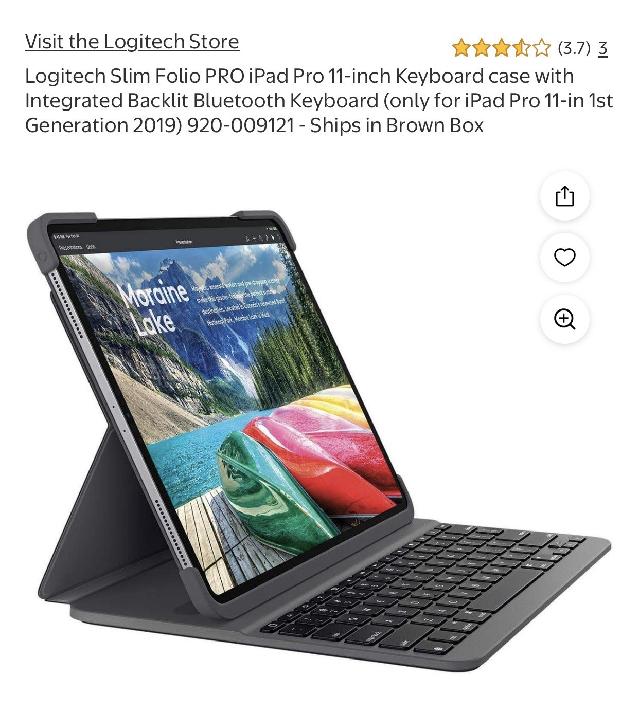 Logitech Slim Folio Pro Backlit Keyboard Case For Apple iPad Pro 11 (920-009121)
