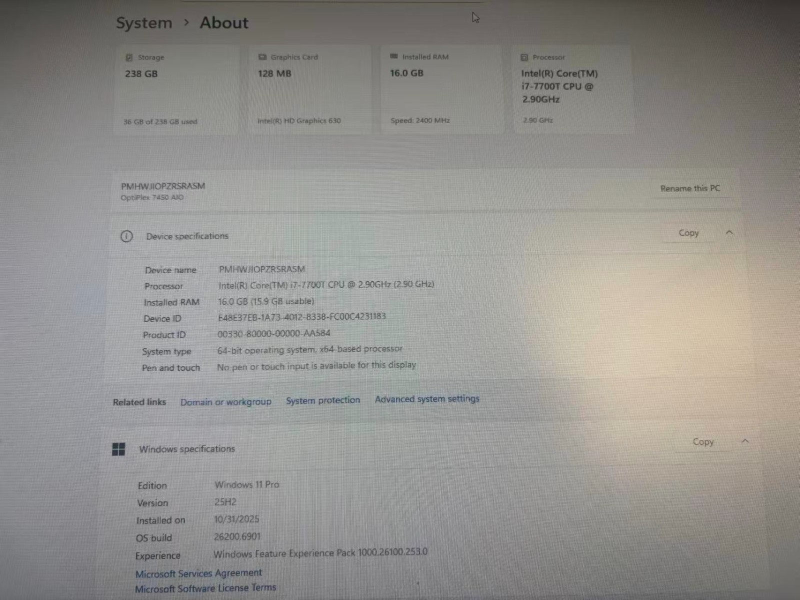 Dell OptiPlex 7450 23.8″ FHD AIO i7-7700T 16GB DDR4 256GB SSD WIN11 PRO