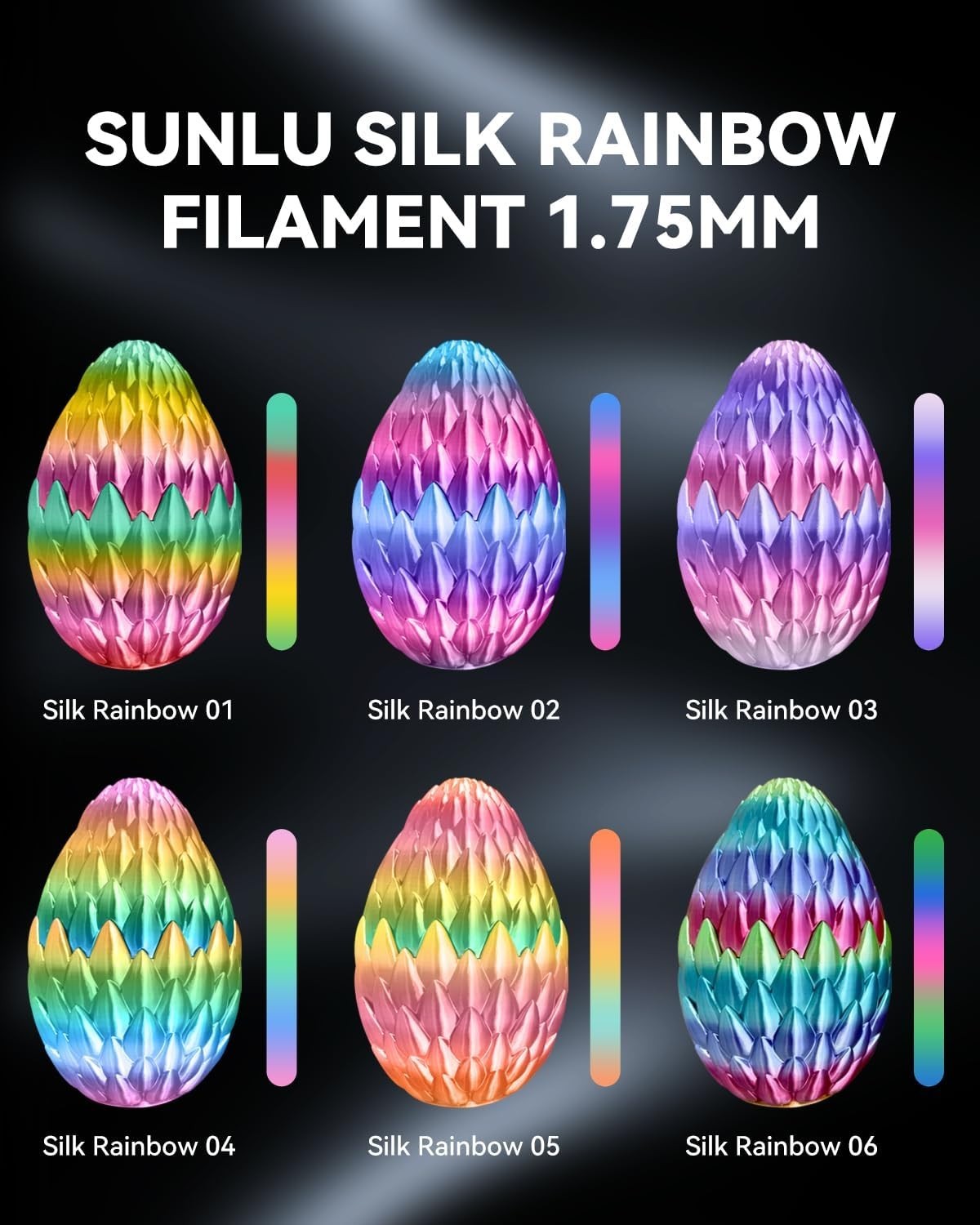 Silk Rainbow PLA Filament, Multicolor Silk 3D Printer Filament 1.75mm +/- 0.0…