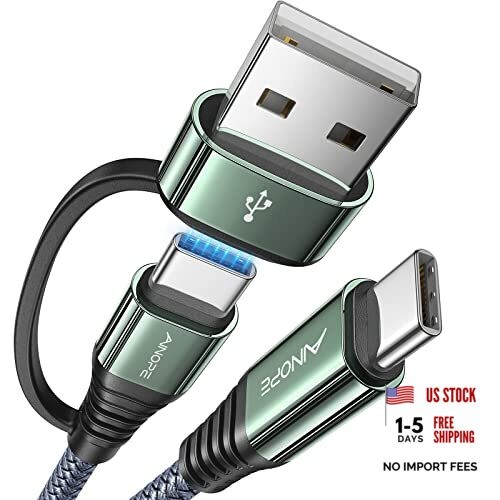 USB C Cable Fast Charging with USB Adapter, Woven 60W USB to USB C 10FT 1 Grey