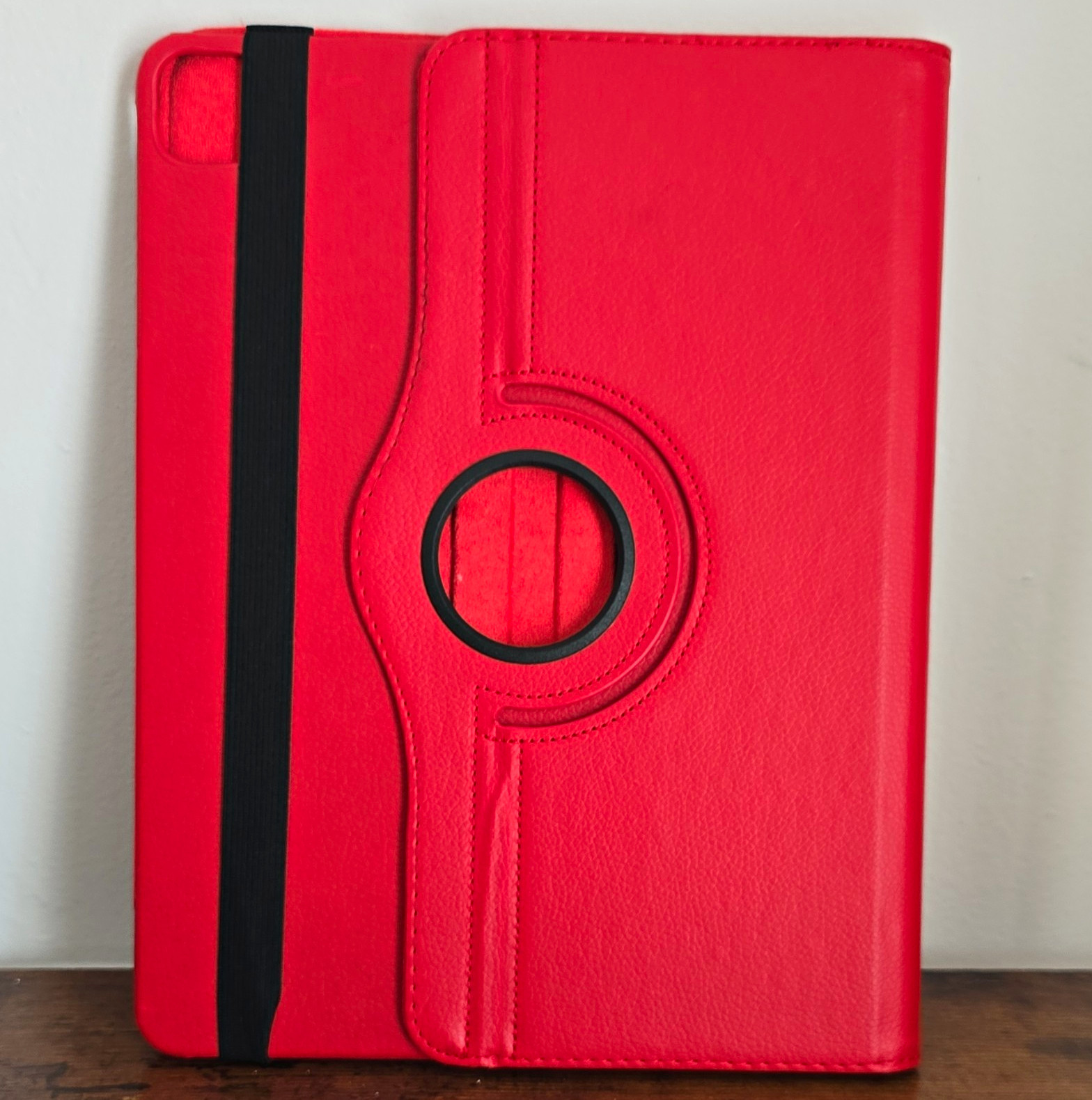 Rotating Stand Folio Case for iPad, Synthetic Leather, Red/Black