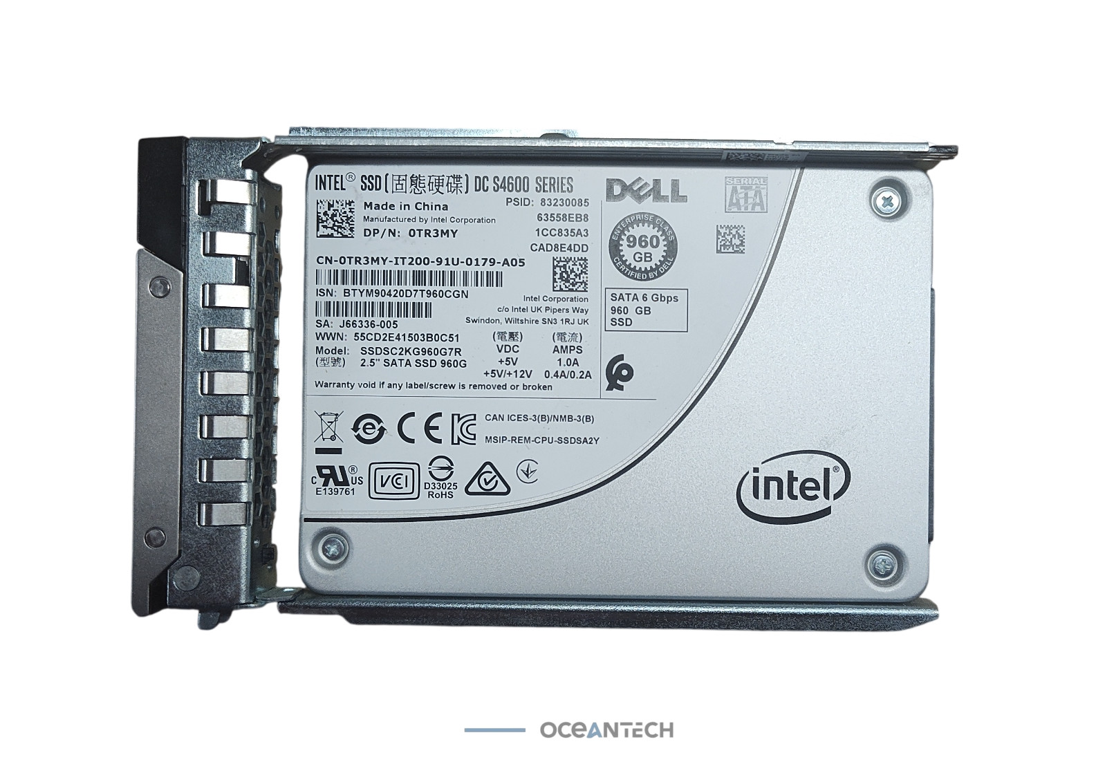 Intel Dell SSDSC2KG960G7R 0TR3MY DC S4600 Series 960GB SATA 6Gb/S SSD W/Tray