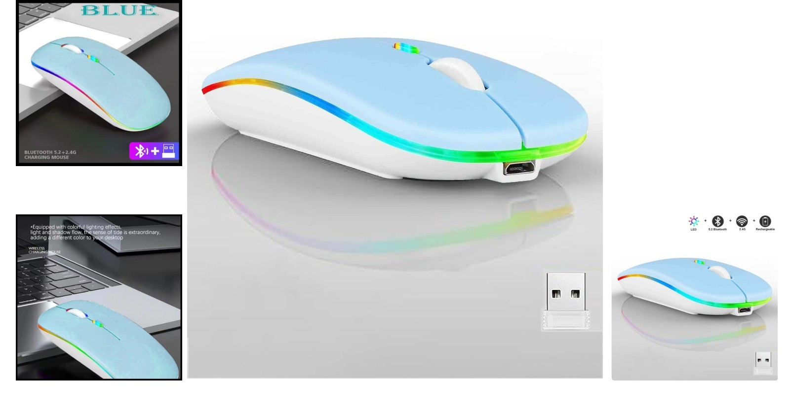 Colorful Dual Mode Bluetooth Mouse – Rechargeable, Slim & Silent for All Devices