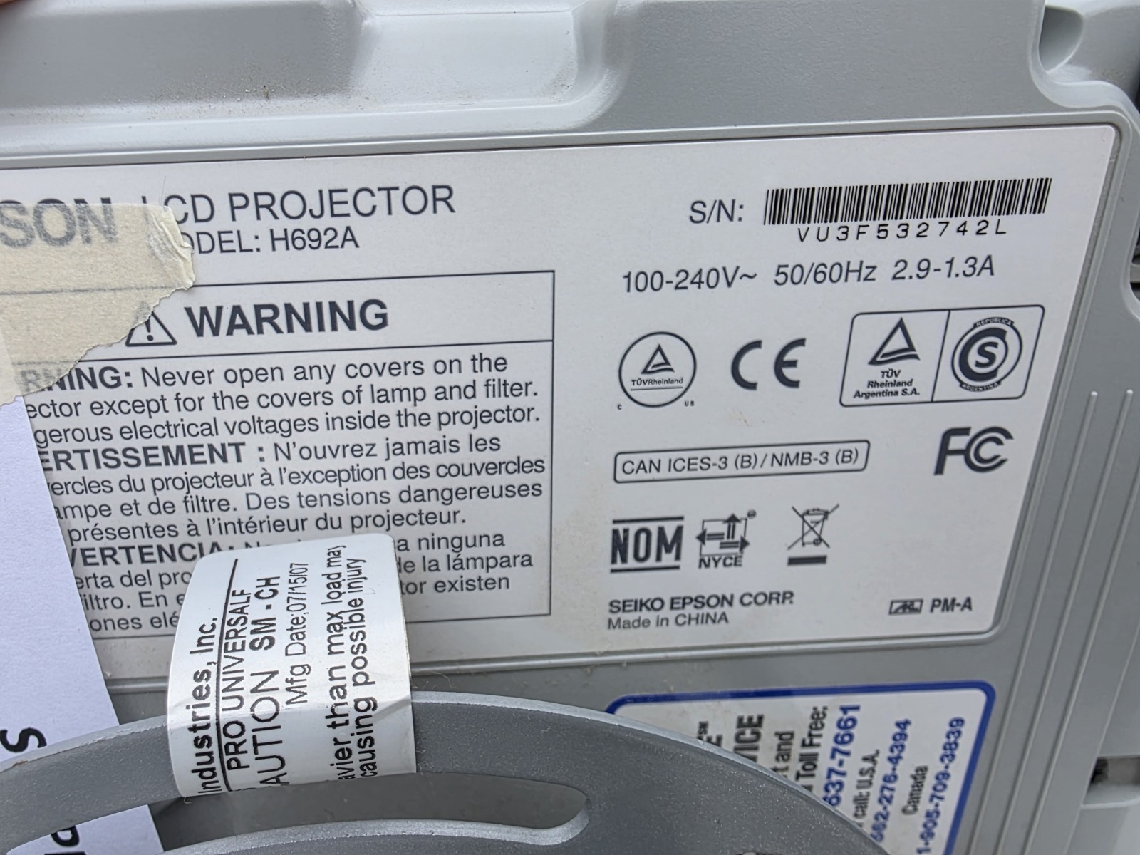 Epson PowerLite X27 3LCD XGA 2700 ANSI 3000:1 HDMI VGA USB LAN White