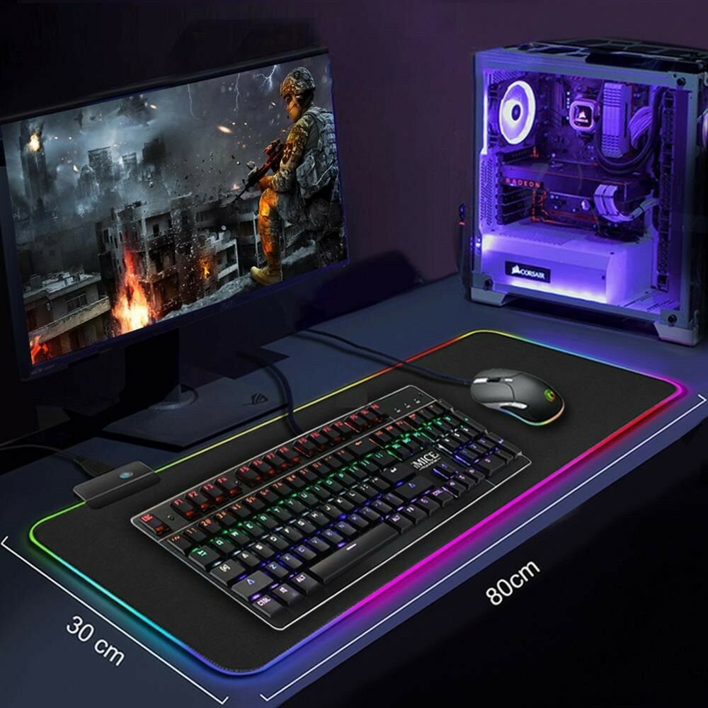 Mouse Pad LED RGB PC Gaming Mouse Pad Keyboard Mouse Carpet Desk Mat