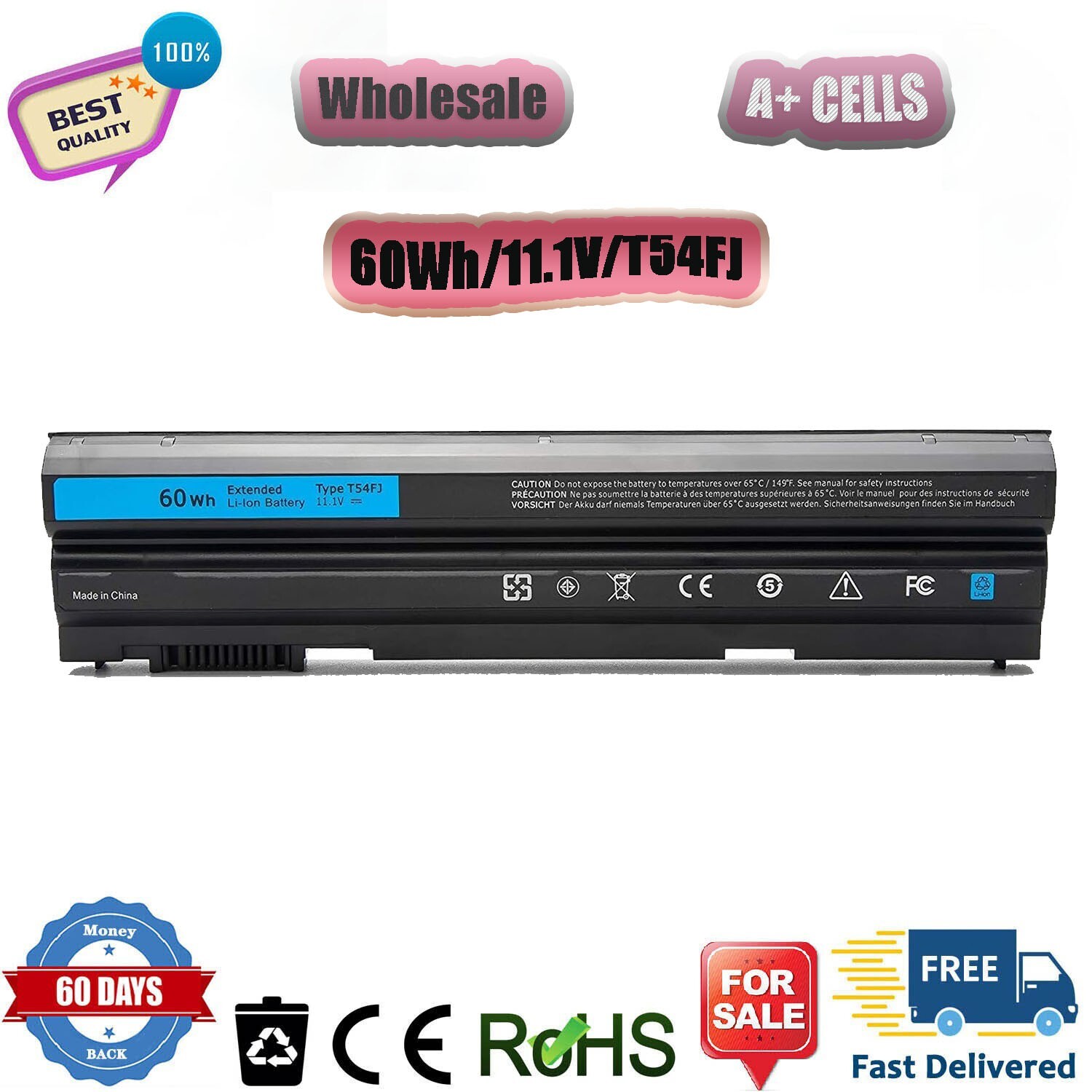 5PCS 60Wh E6420 NHXVW T54FJ BATTERY FOR DELL Latitude E6520 E5520 E5420 USPS