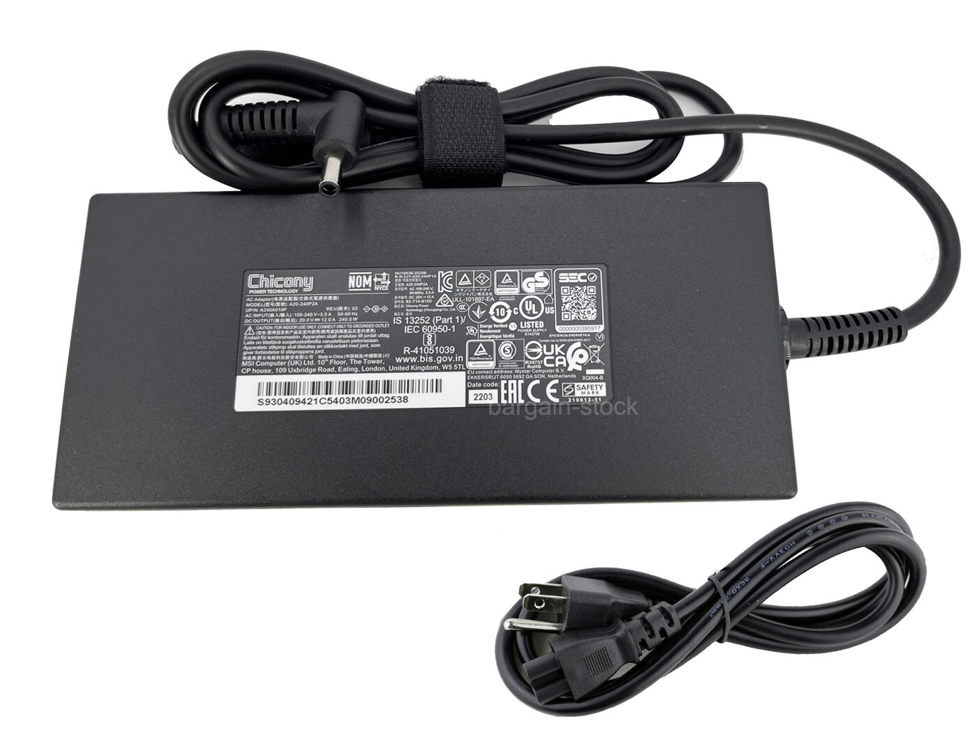 Original AC Adapter Charger For MSI Katana 15 B13VGK-1007US Chicony 20V 12A 240W