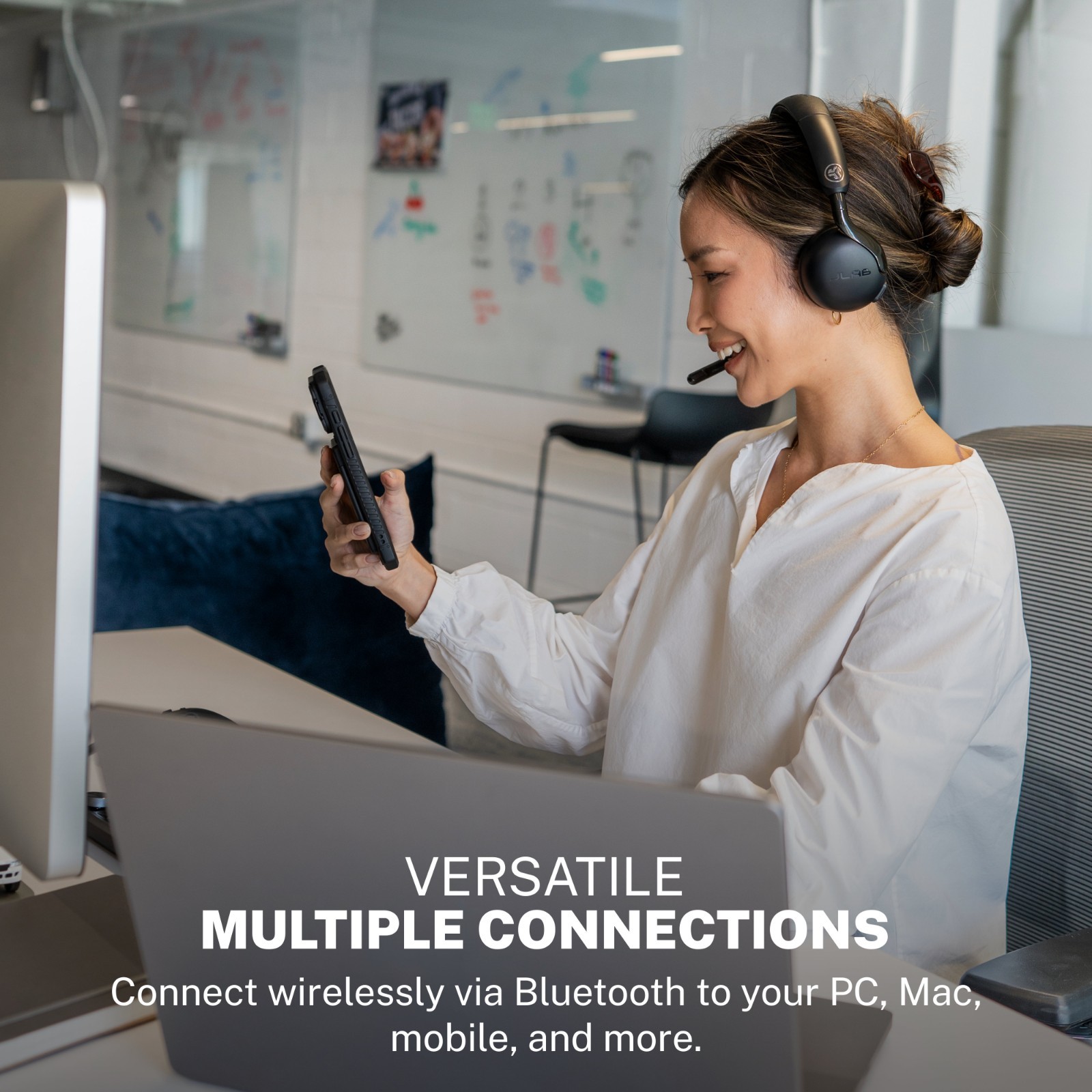 JLab GO Work 3 Wireless On-Ear Headset, Boom Mic, USB Dongle Connection