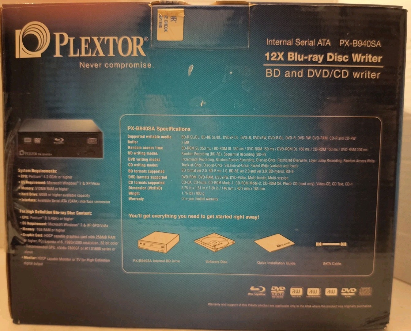 Plextor PX-B940SA 12X BD Write Internal Blu-Ray Disc Writer 16x DVD Write New