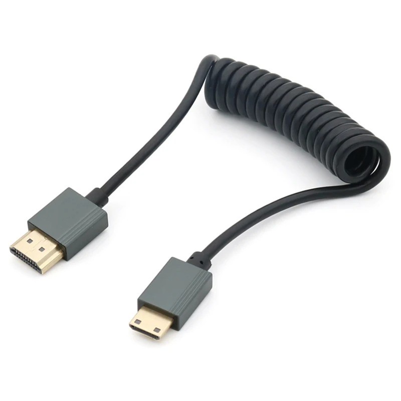 8K HDMI Stretch Coiled Cable HDMI 2.1 Type A Male to Male 90 Degree Down Angled