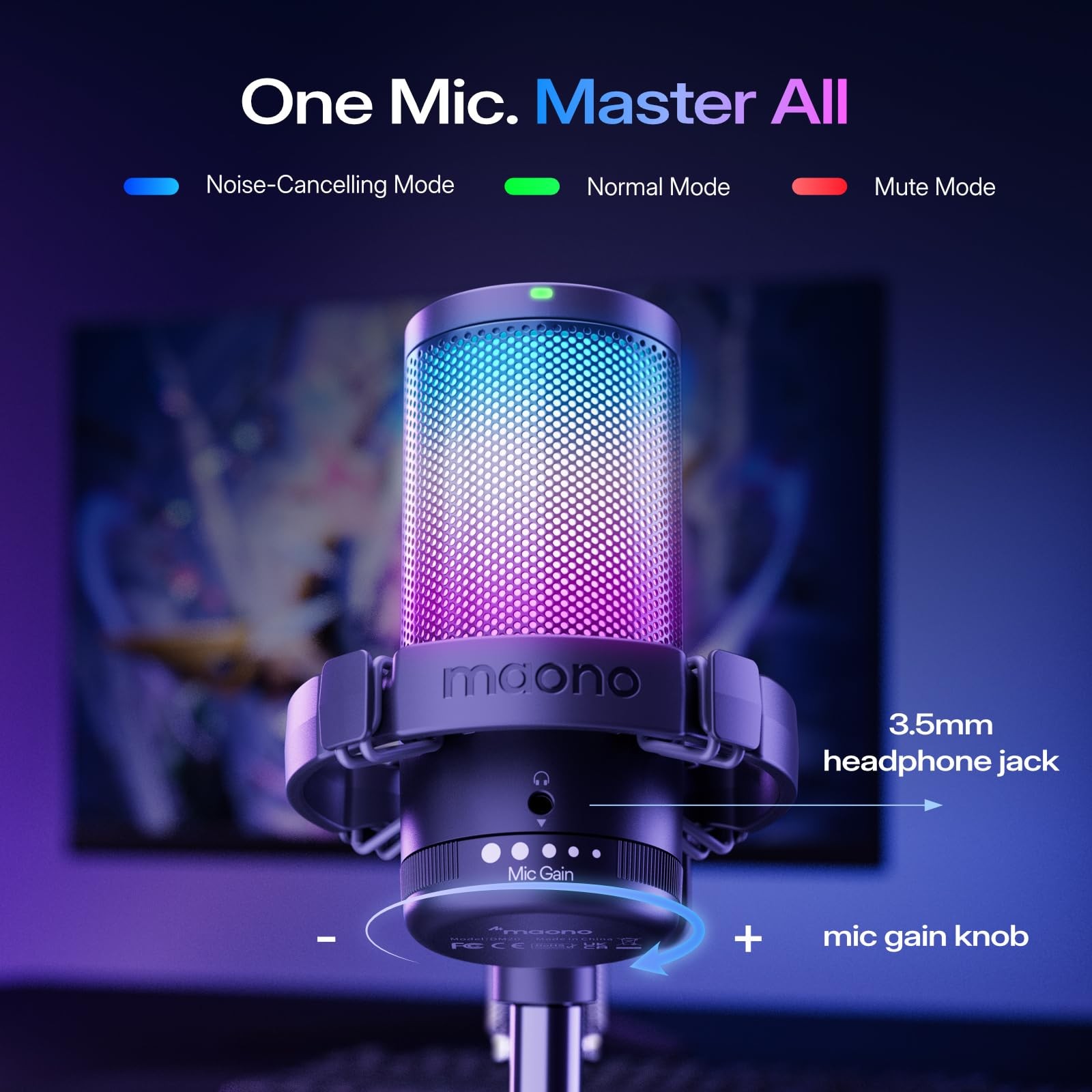 MAONO DGM20S Gaming Microphone for PC with Clear Voice & Noise Medium, Black