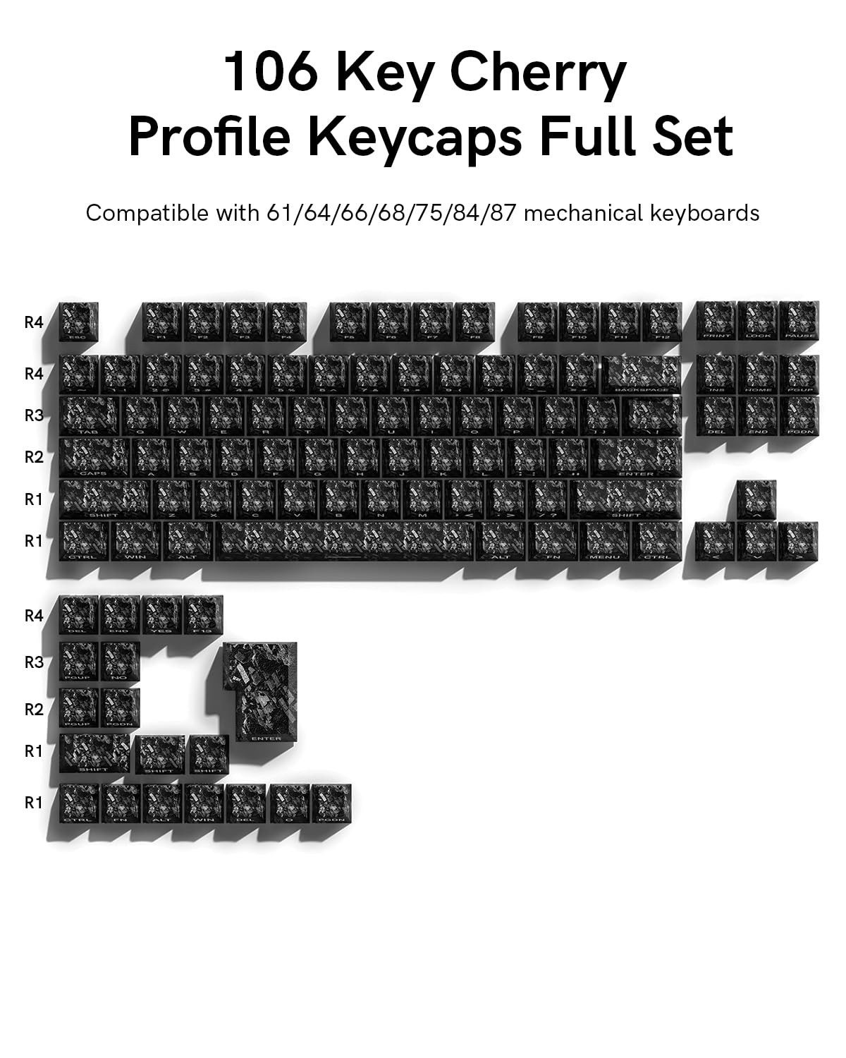 Transparent Carbon Fiber Pattern PC Cherry Profile Keycap Shine Through 106 Key