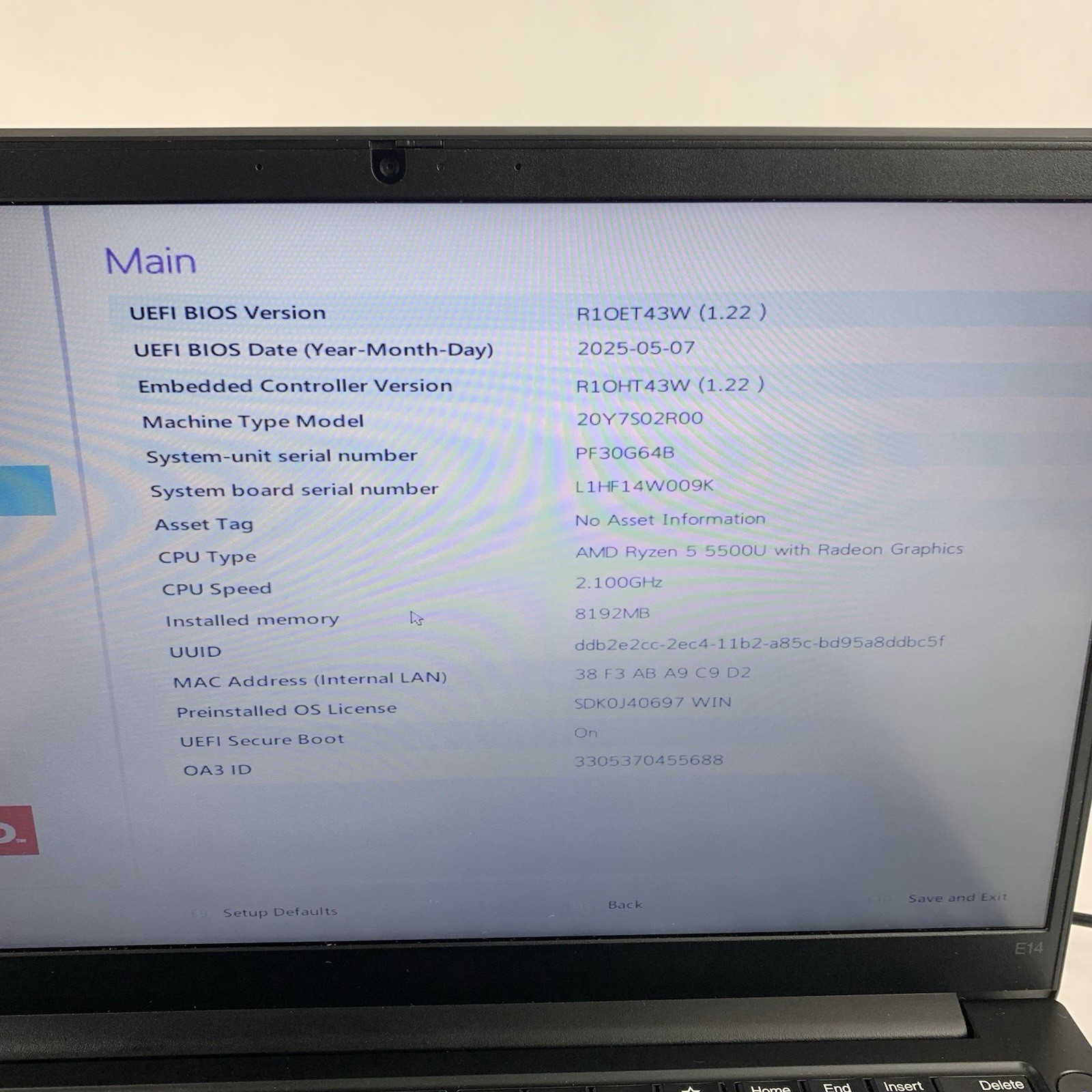 Lenovo ThinkPad E14 Gen 3 14″ Ryzen 5 5500U 2.1Ghz 8 GB Ram No OS/HDD/AC Scratch
