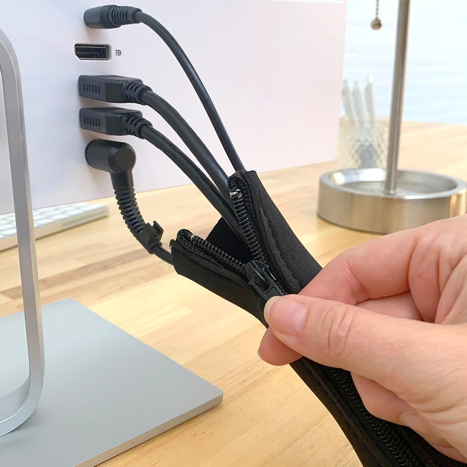 Zipper Cable Sleeve by – 24″ X 4″ (4-Pack) Black – Cord Organizer and Cable Pro
