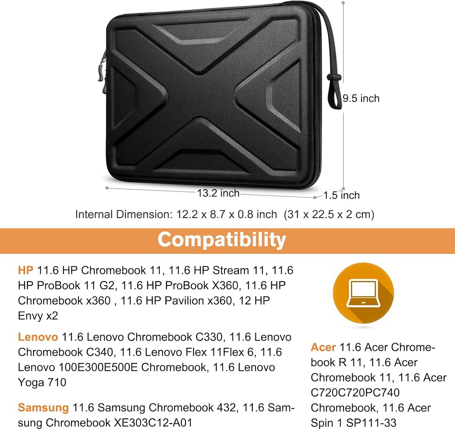 11.6 inch Hard Shell Laptop Sleeve Case for 11.6” Samsung Chromebook/Lenovo/Acer