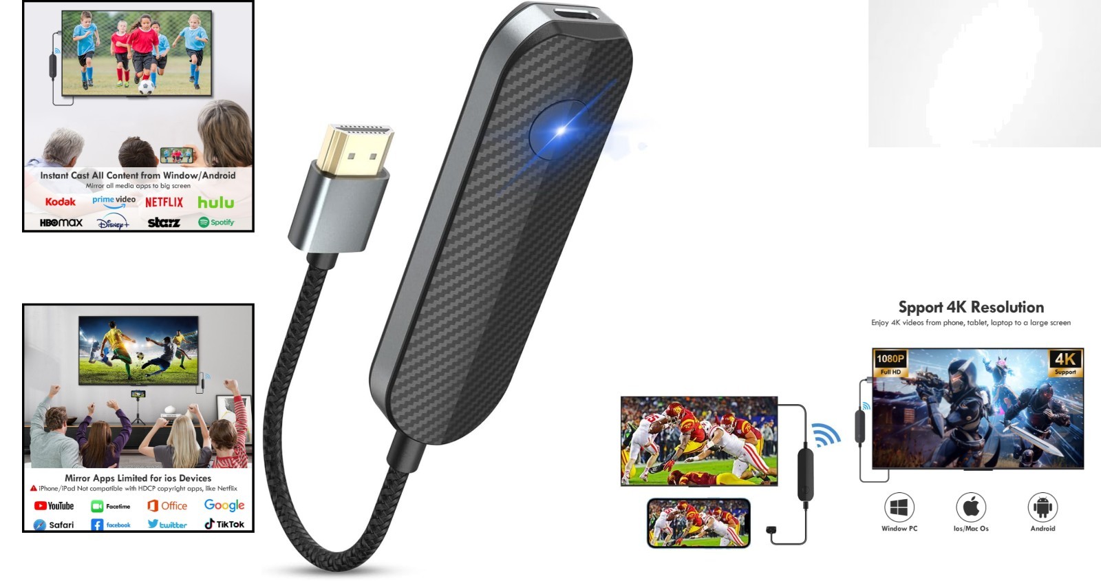 1080P Wireless HDMI Receiver – Compatible with iPhone and Android Devices