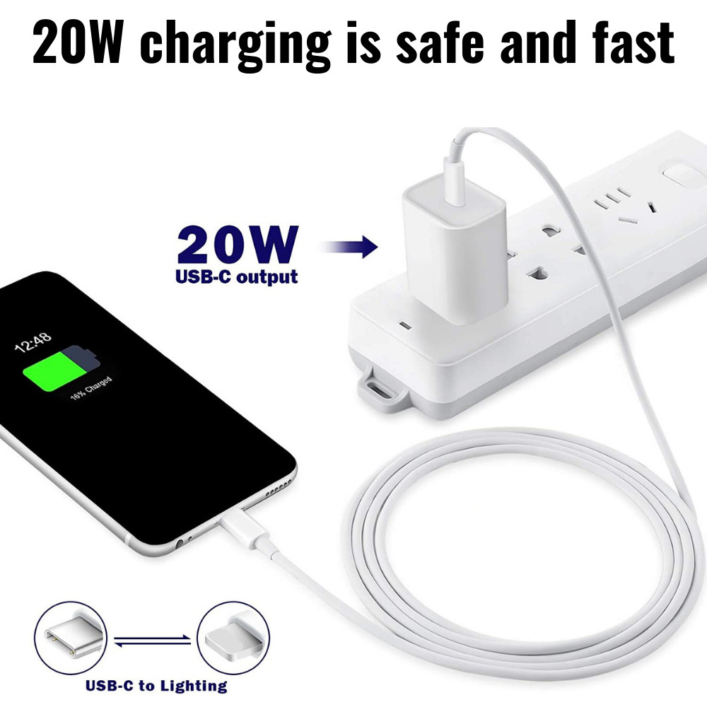 PD 20W Fast Charge Wall Charger For iPhone 14 13 12 11 XR SE X 8 USB-C Cable Lot