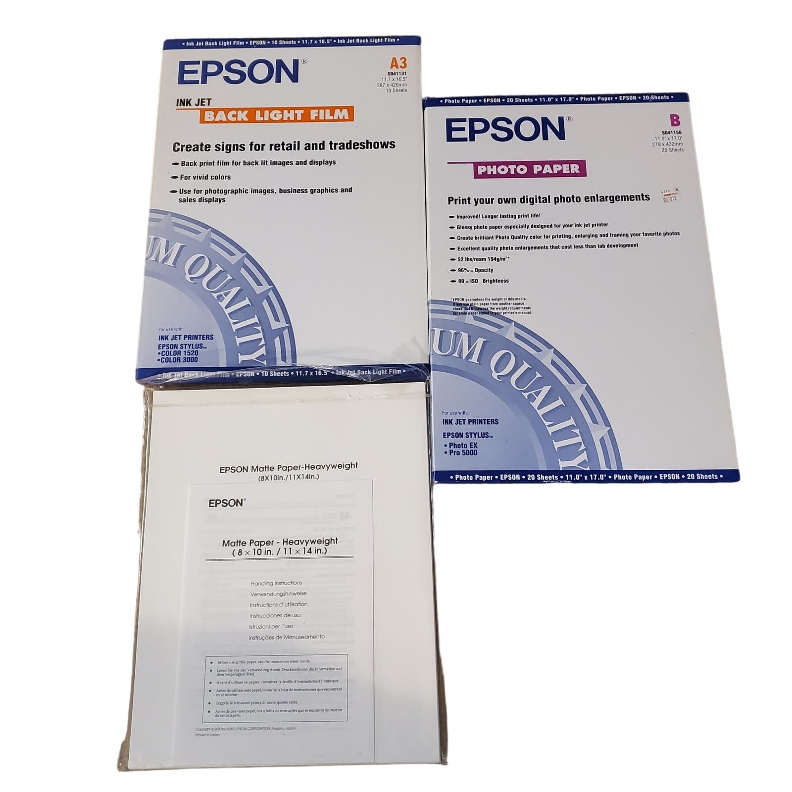 Epson Photo Paper 10″x17″ Back Light Film 11.7″x16.5″ Matte Paper 11″x14″ Lot