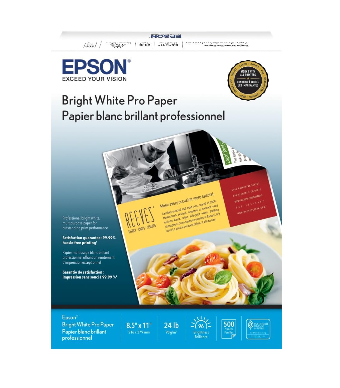 Epson Pro Paper 8.5 x 11 Inch 500 Sheets S041586-4 Bright White