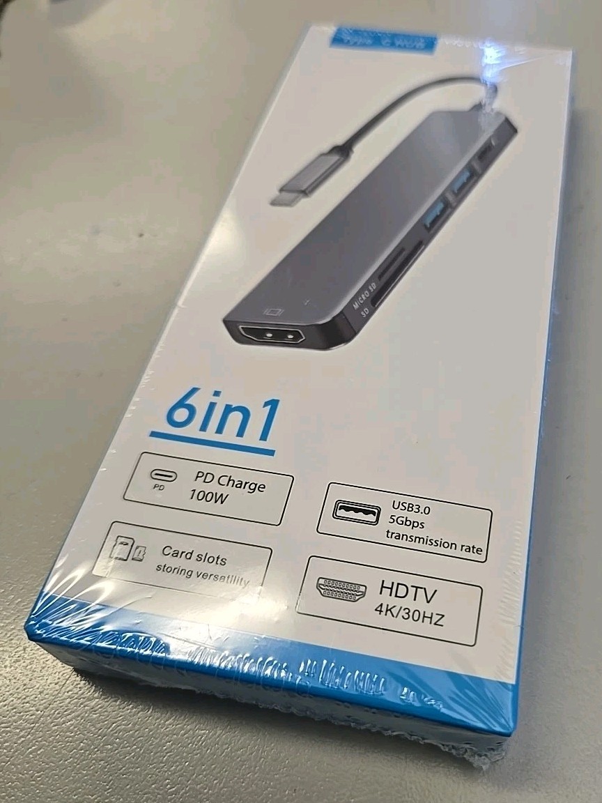 New Sealed – 6 in 1 Type C USB Hub – Type C, USB 3.0 4K HDMI, Card Slots -NEW!