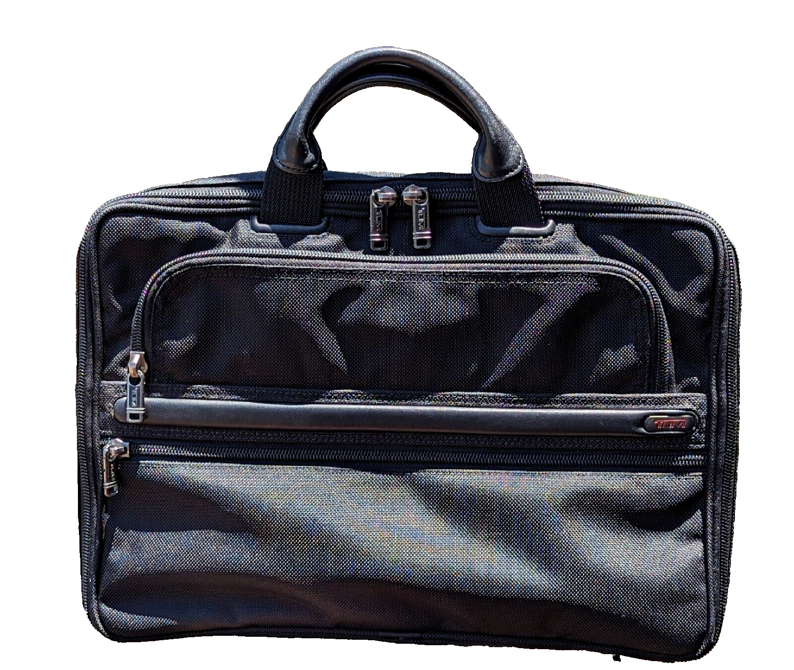 TUMI Black Ballistic Nylon & Leather Slim LAPTOP CARRIER Portfolio Briefcase Bag