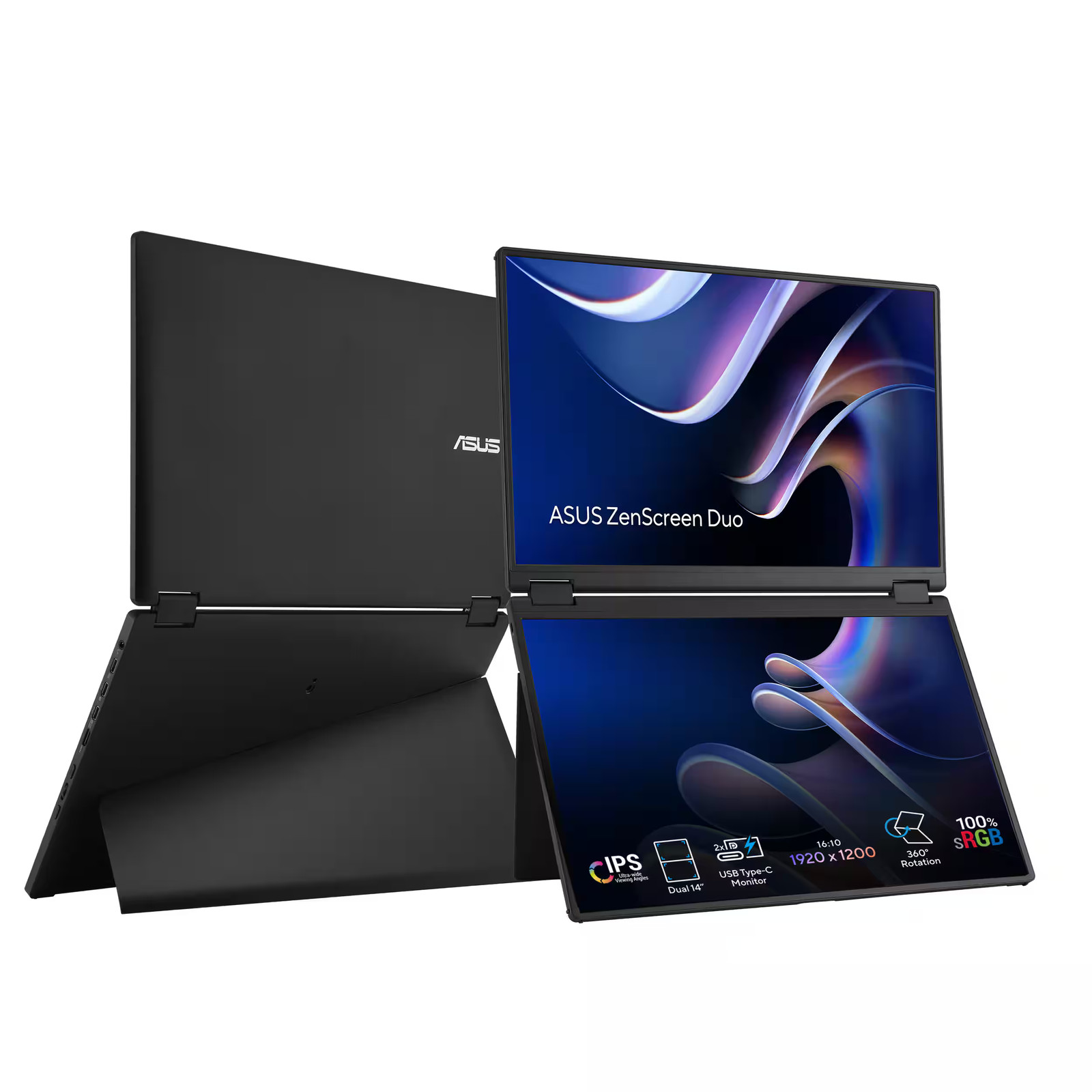 ASUS – ZenScreen Duo 14″ FHD+ IPS Portable Dual Monitor with Ergo Kickstand a…