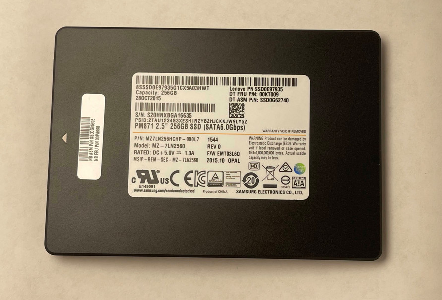 256GB SSD Hard Drive, SSD0E97935 -7LN2560 PM871, Lenovo