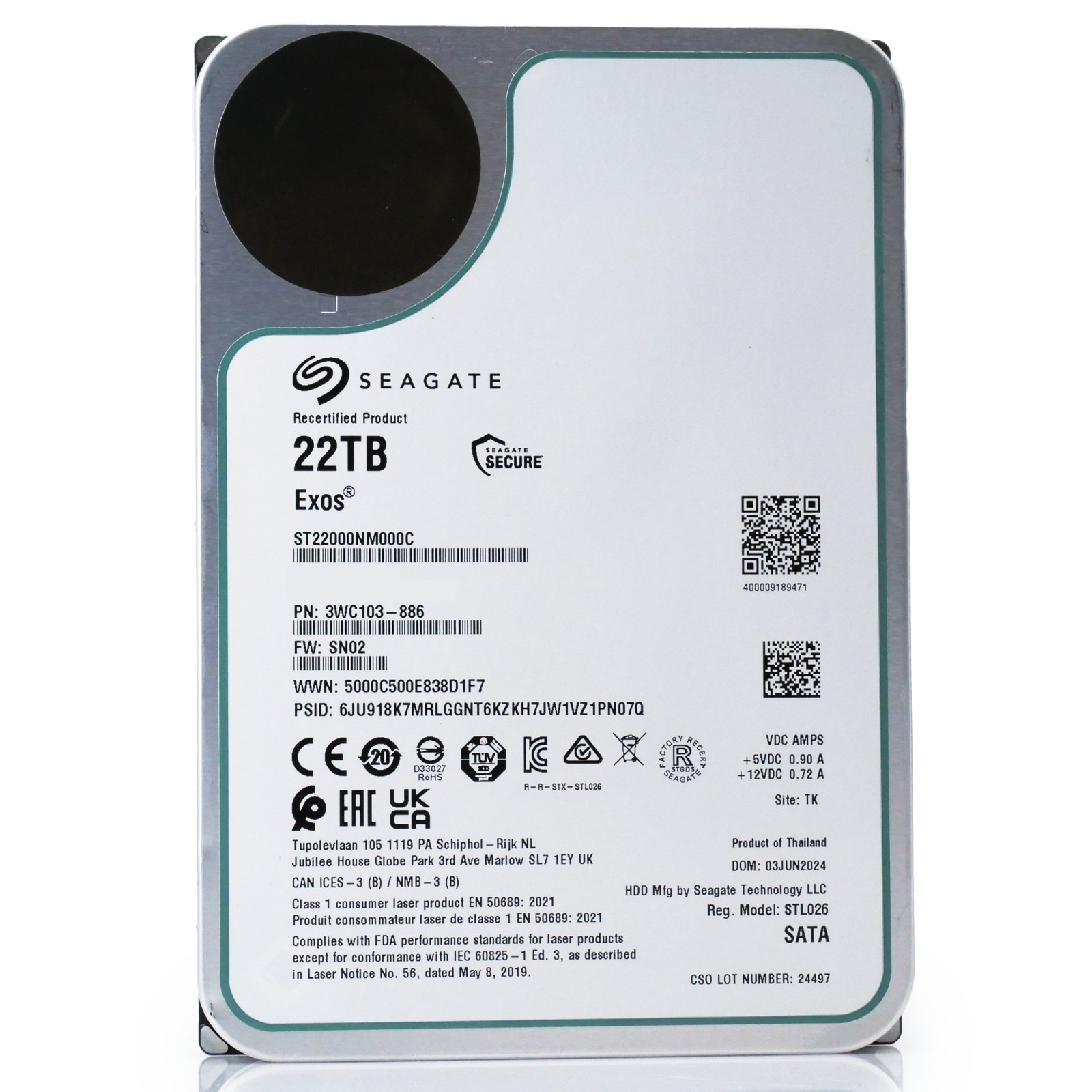 Seagate Exos 22TB SATA HDD ST22000NM002C 7.2K RPM 6Gb/s 3.5in