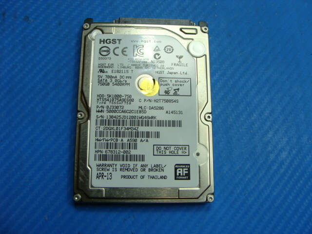 HP m6-k010dx HGST 750GB SATA 2.5″ HDD Hard Drive HTS541075A9E680 634250-001
