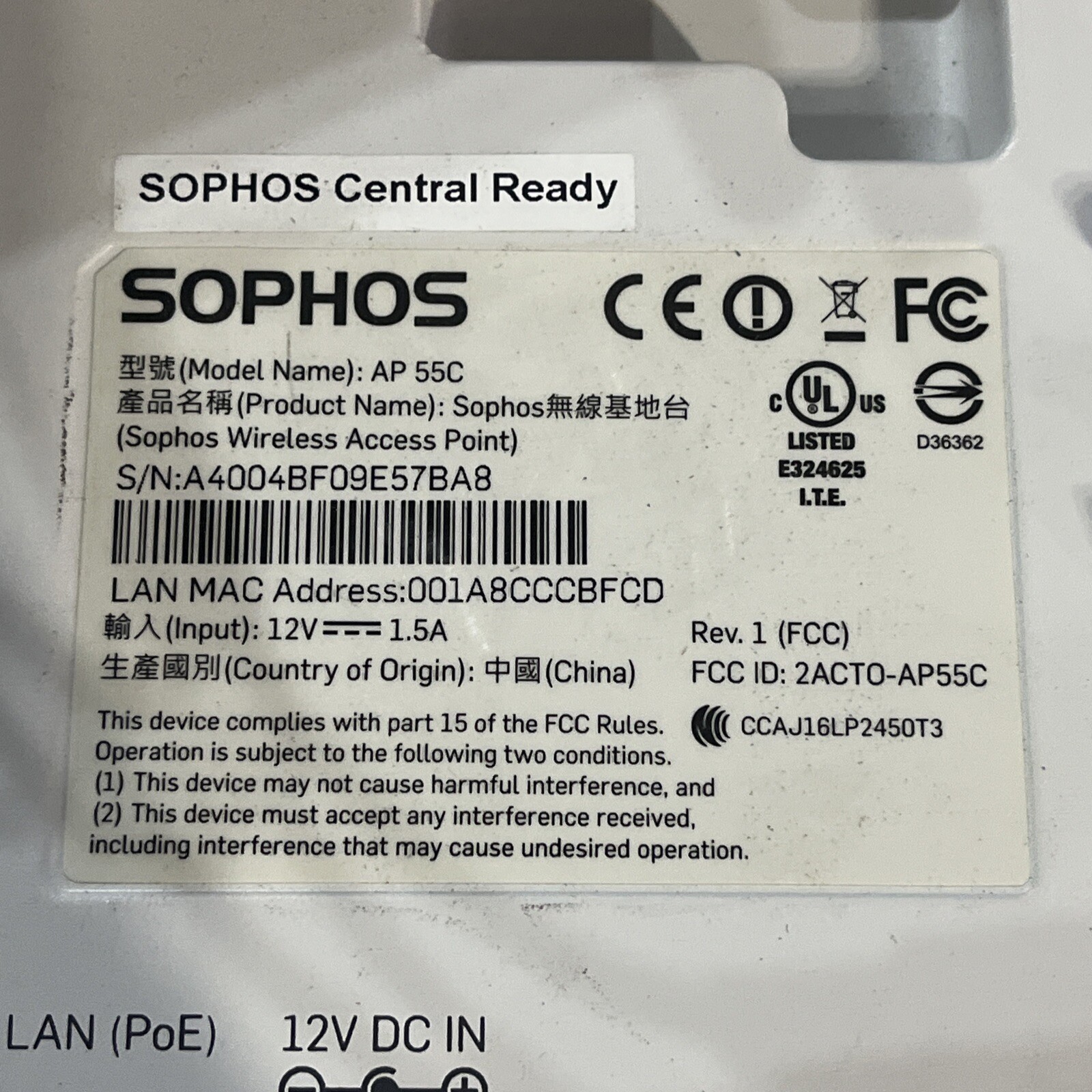 LOT OF 2 SOPHOS AP 55C HARDWARE