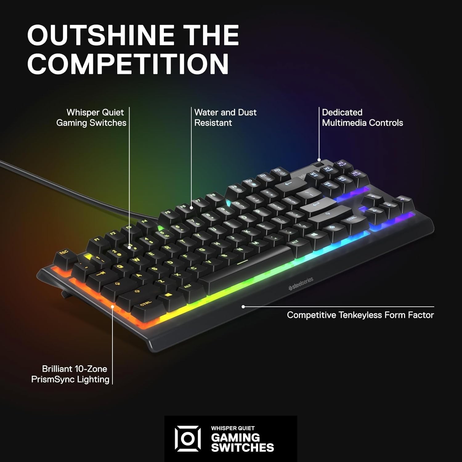 Gaming Keyboard Mechanical RGB Tenkeyless Water Dust Resistant Quiet Switches