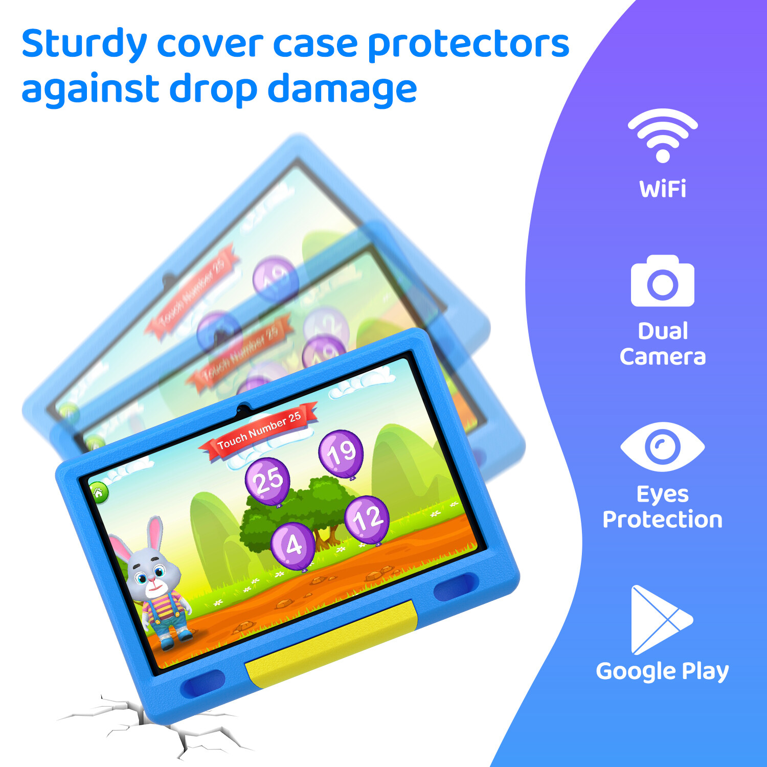 AEEZO Kids Tablet 10 inch Android 13 Tablets 6GB 64GB with Shockproof Blue