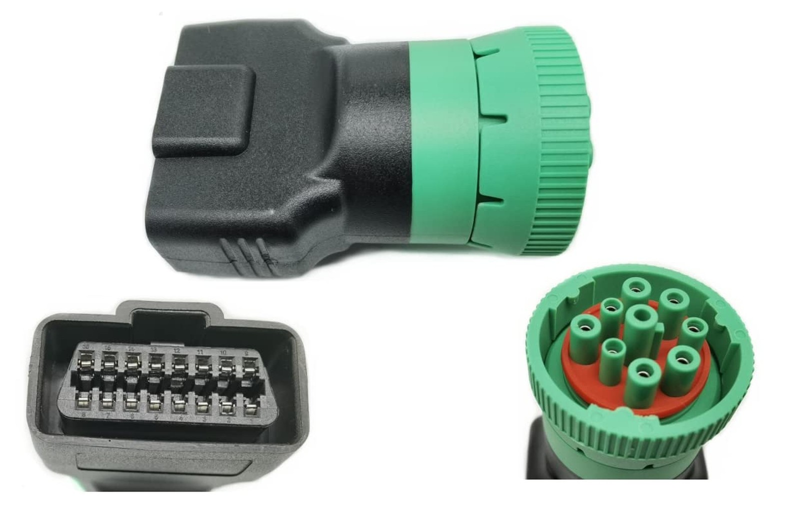 Type 2 Green 9pin J1939 to OBD2 16pin J1962 Female Adapter Fast Ship
