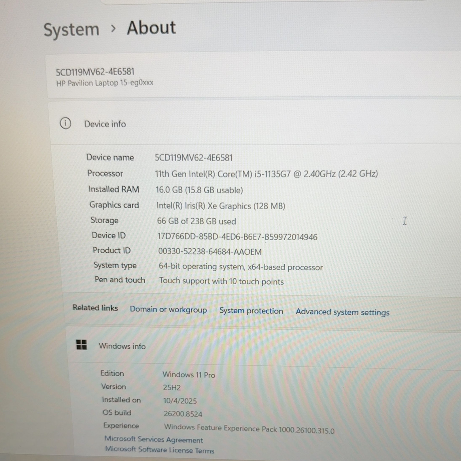 HP Pavilion 15-eg00xx 15.6″ i5-113G7 16GB RAM 256GB SSD Win 11 Pro Touch