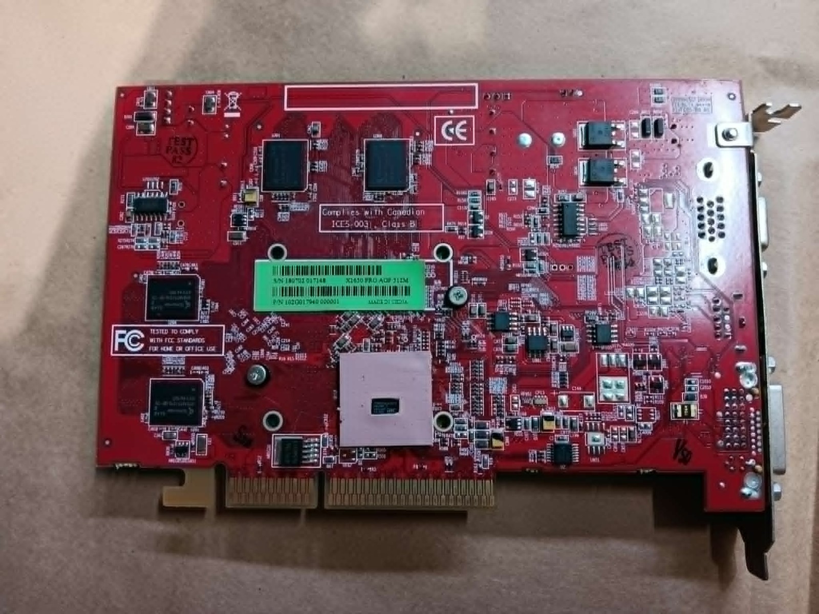 Vintage, original ATI Radeon X1650 Pro 512MB AGP graphics card