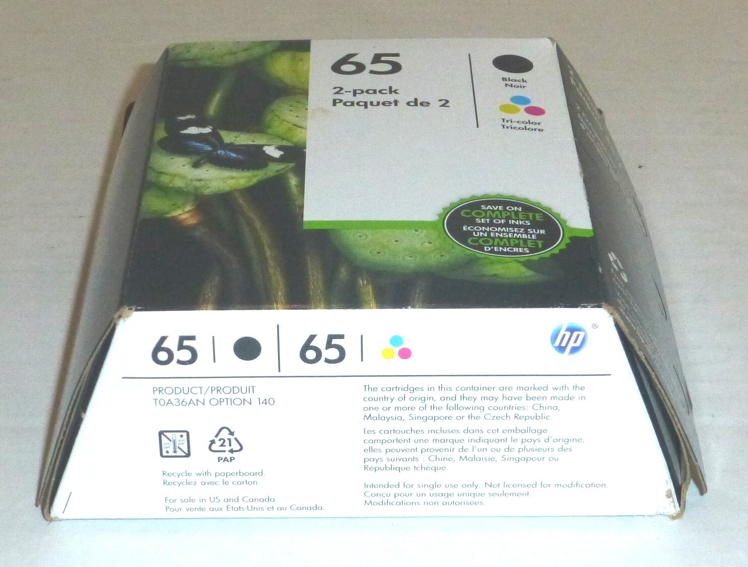 Genuine HP 65 2-Pack Black & Tri-Color Ink Cartridges Expired Jan-2022