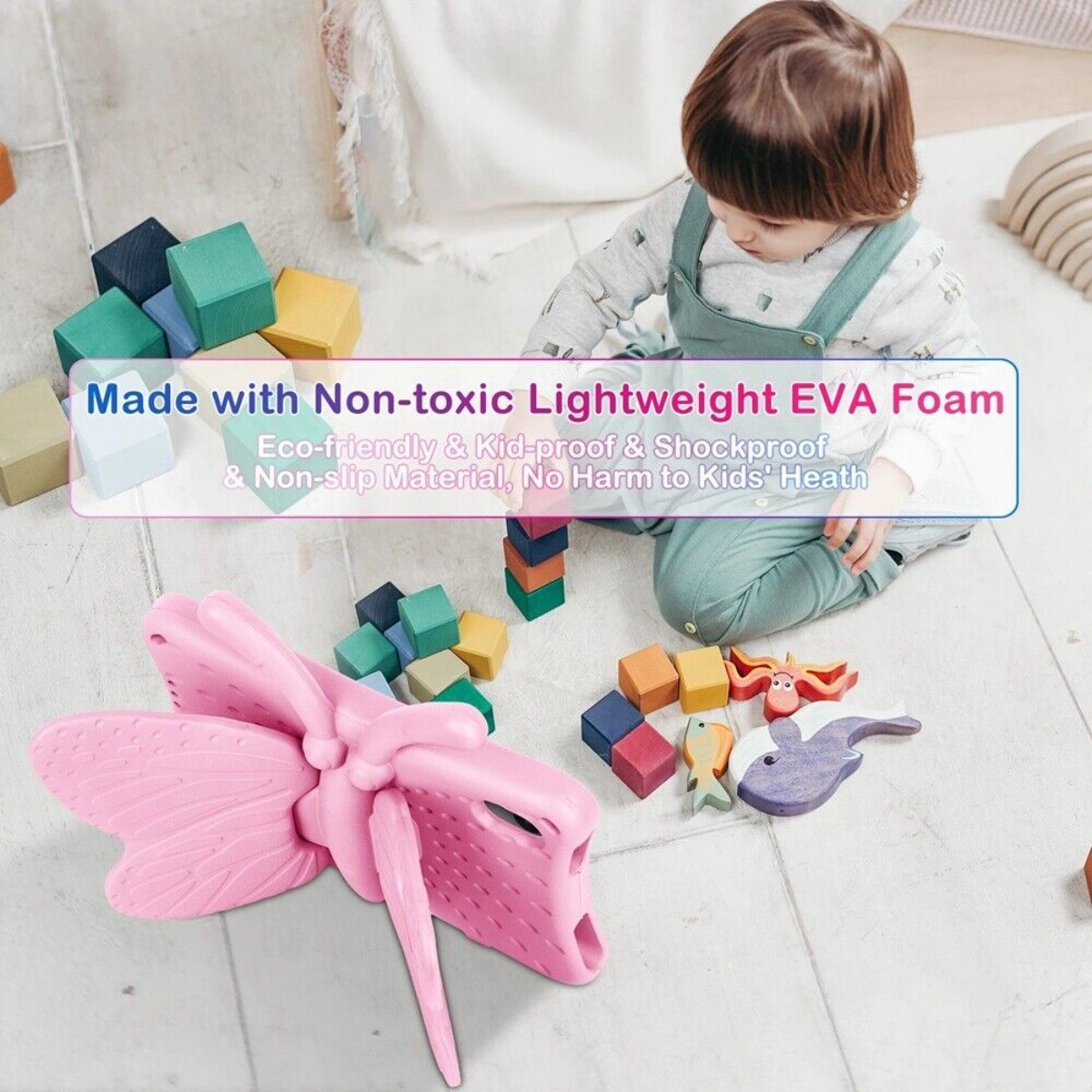 Kids Butterfly Stand Case for iPad (A16) /10th 9th 8th 7th & Mini 1/2/3/4/5/6/7