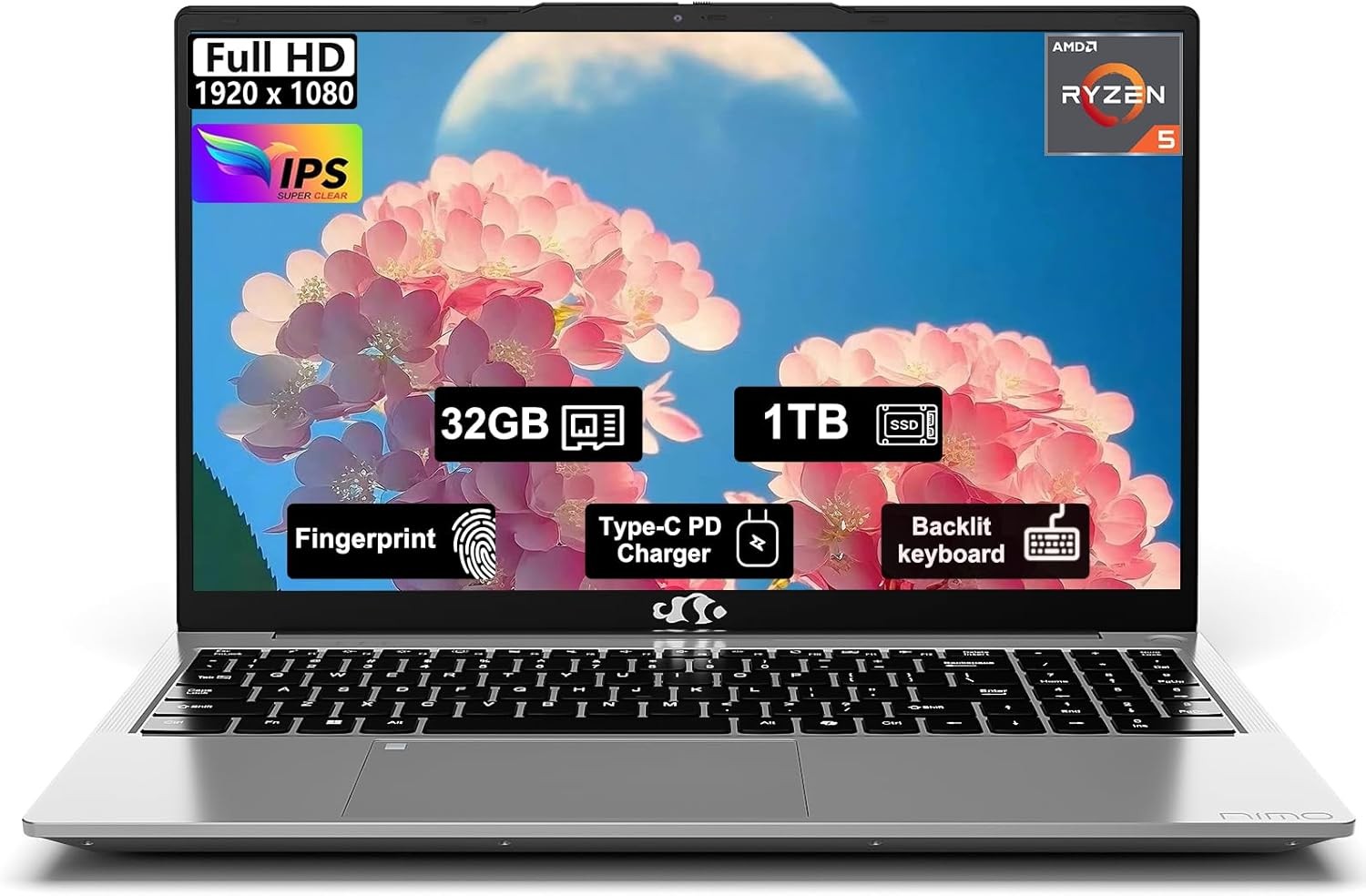 NIMO 15.6 Laptop AMD Ryzen 5 16/32GB RAM 512gb/1TB SSD 3.7GHz Win11 Backlit Kb