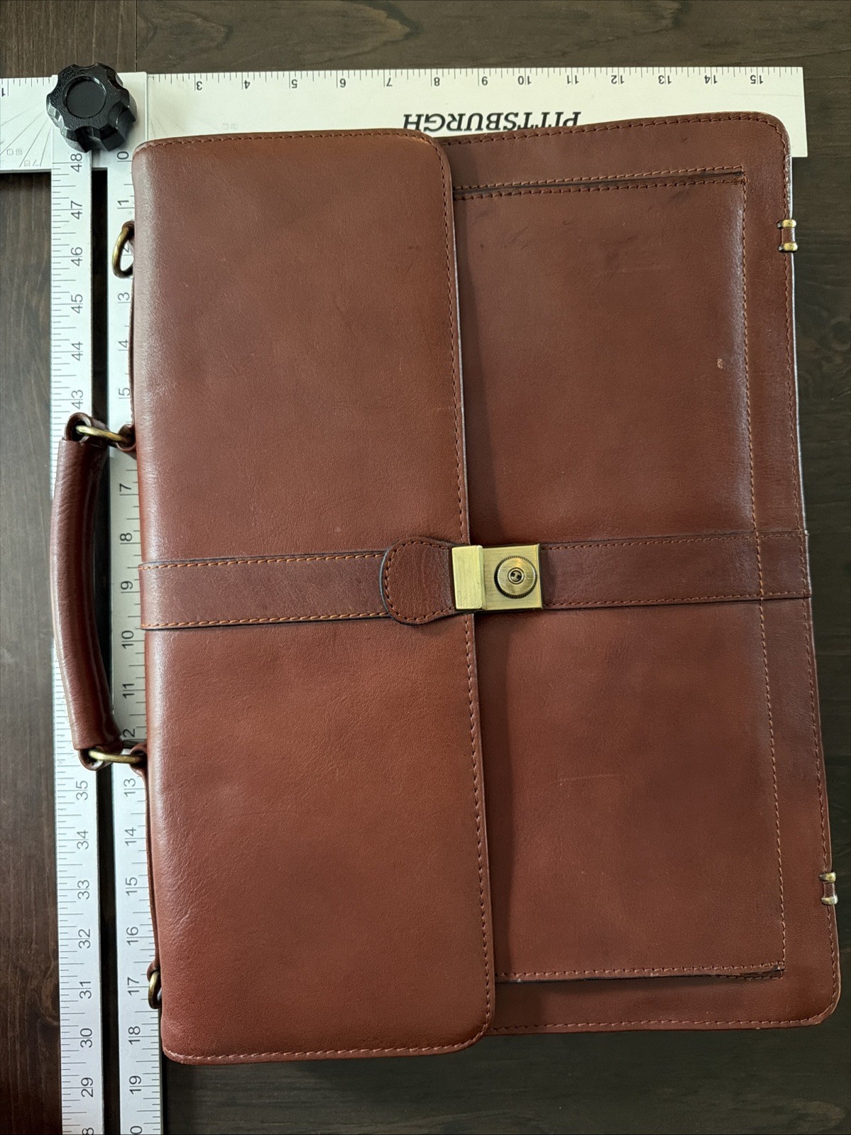 Stebco Top Grain Leather Briefcase Attaché Messenger Bag 2 Brass Keys Brown New