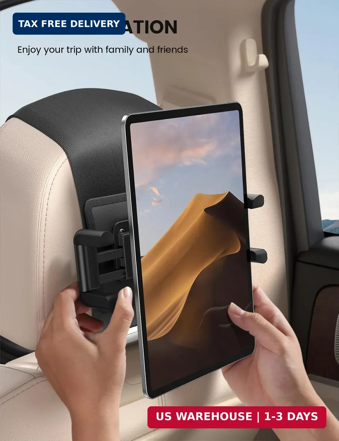 Lamicall Tablet Holder for Car Headrest – [Thick Case Friendly] [360° Rotation]