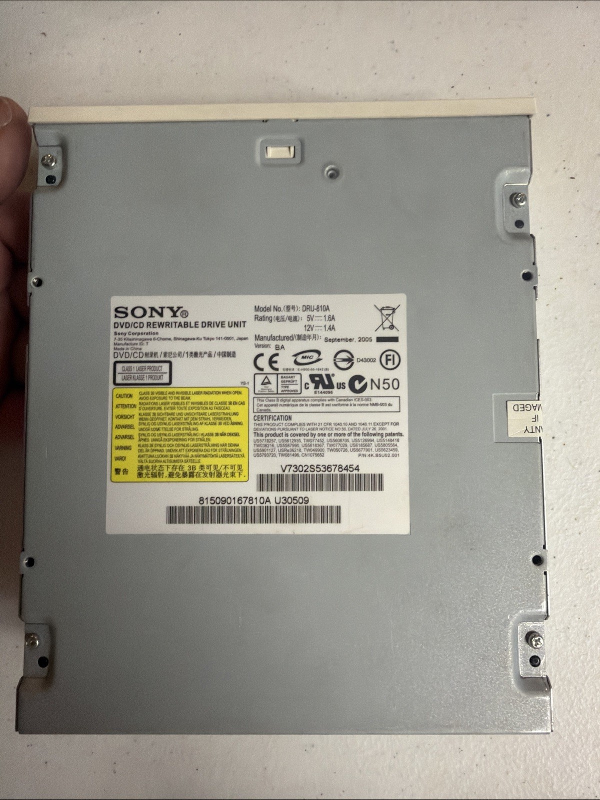 VINTAGE SONY DRU-810A-R DVD-R DVD-RW DUAL LAYER REWRITABLE DRIVE 8.5GB