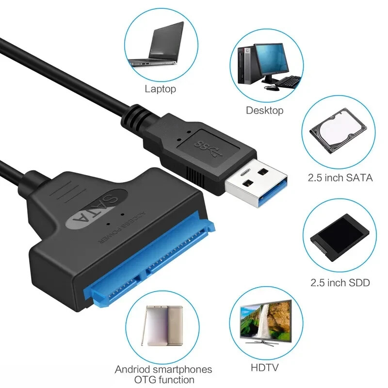 SATA to USB 3.0 Cable USB to SATA III Hard Drive Adapter 2.5” SSD &HDD Transfer