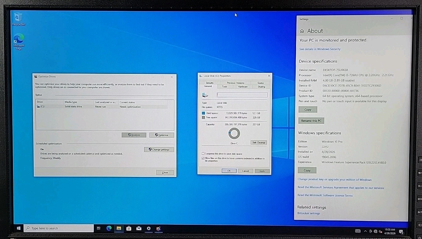 Intel NUC7i5BNH, Intel Core i5-7260U @ 2.2GHz, 4GB RAM, 256GB SSD, W10P
