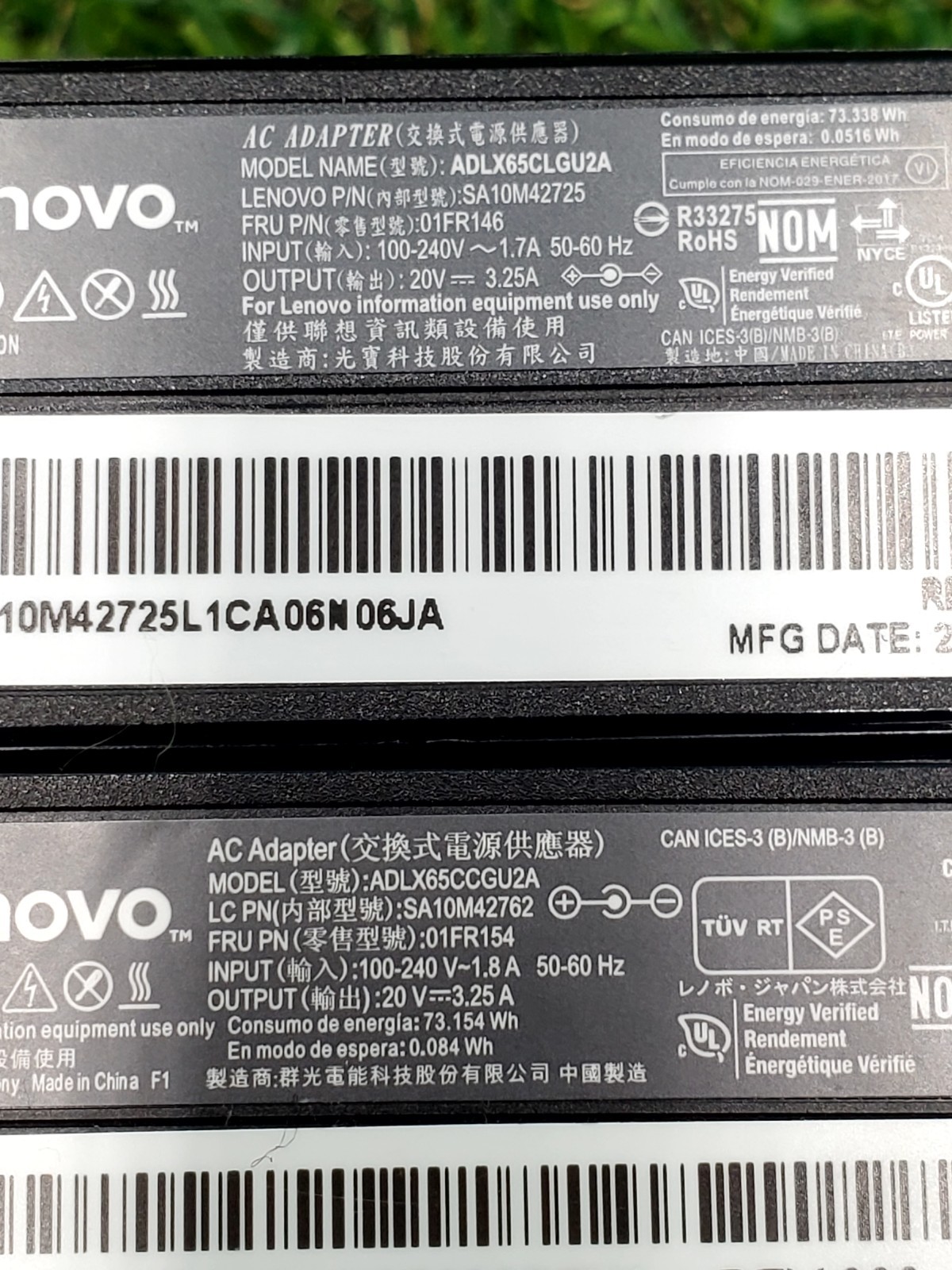 (2) Lenovo 65W AC Adapter ADLX65CLGU2A ADLX65CCGU2A 01FR46 01FR154 Power Supply