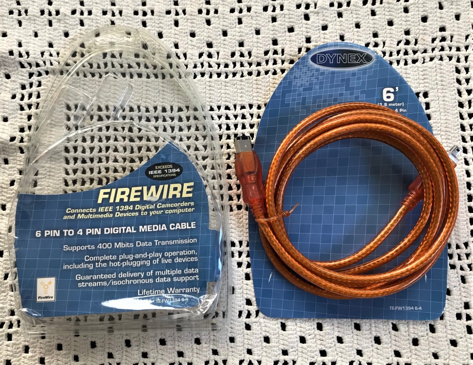 Dynex 6FT Firewire 400 Cable 6 Pin to 4 Pin Media IEEE 1394 New Package